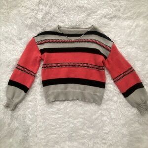 Striped Coral and Gray Knit Sweater